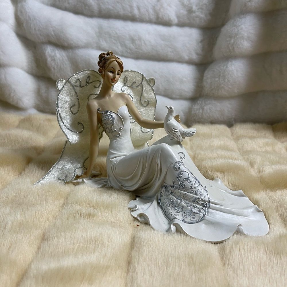Touch of Class Angel of peace Figurine with pearly white dress &silver .